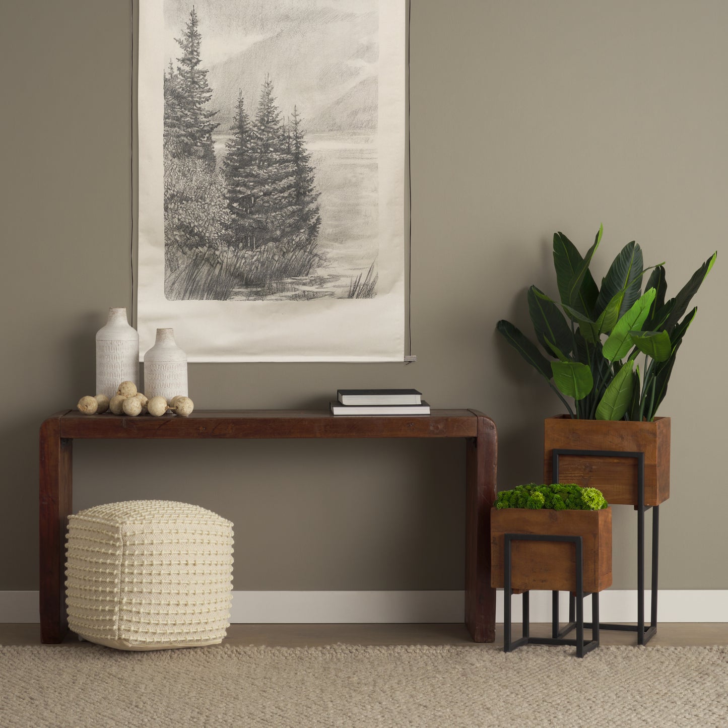 Jadine Set of 2 Medium Brown Wood w/ Black Metal Rectangle Frames