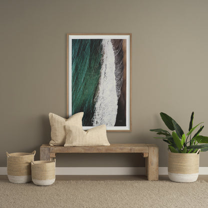 Maddie 13.8L x 13.8W X 15.0H (Set of 3) Light Brown W/White Dipped Seagrass Round Basket W/ Handles