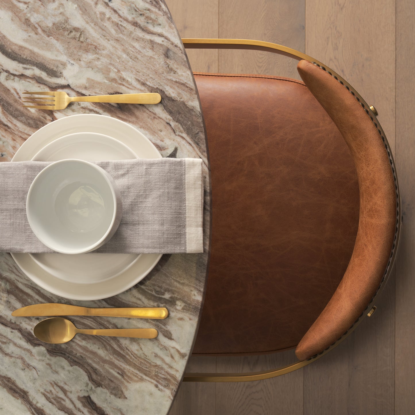 Allyson 54" Round Brown Pedestal w/ Pink Marble Top Dining Table