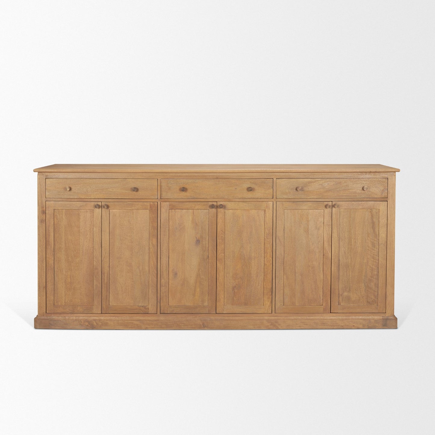Baron Light Brown Solid Wood w/ Antiqued Brass Knobs 3-Drawer 6-Door Sideboard