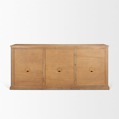 Baron Light Brown Solid Wood w/ Antiqued Brass Knobs 3-Drawer 6-Door Sideboard