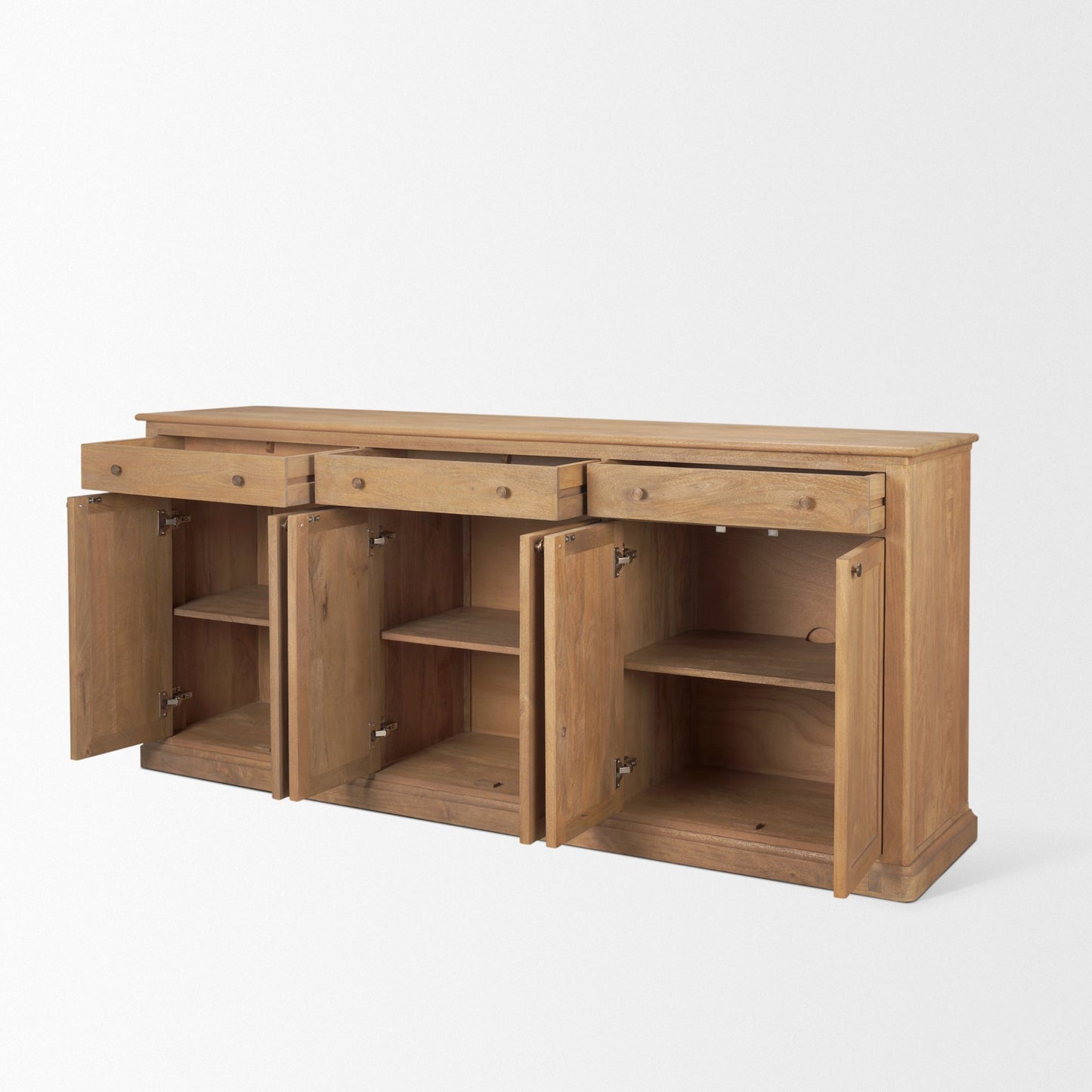 Baron Light Brown Solid Wood w/ Antiqued Brass Knobs 3-Drawer 6-Door Sideboard