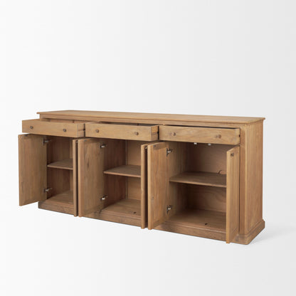 Baron Light Brown Solid Wood w/ Antiqued Brass Knobs 3-Drawer 6-Door Sideboard