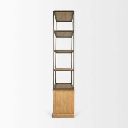 Baron Light Brown Wood w/ Gunmetal 2-Door Open Shelving Unit