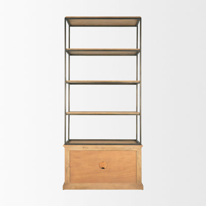 Baron Light Brown Wood w/ Gunmetal 2-Door Open Shelving Unit