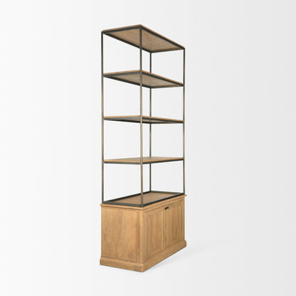Baron Light Brown Wood w/ Gunmetal 2-Door Open Shelving Unit