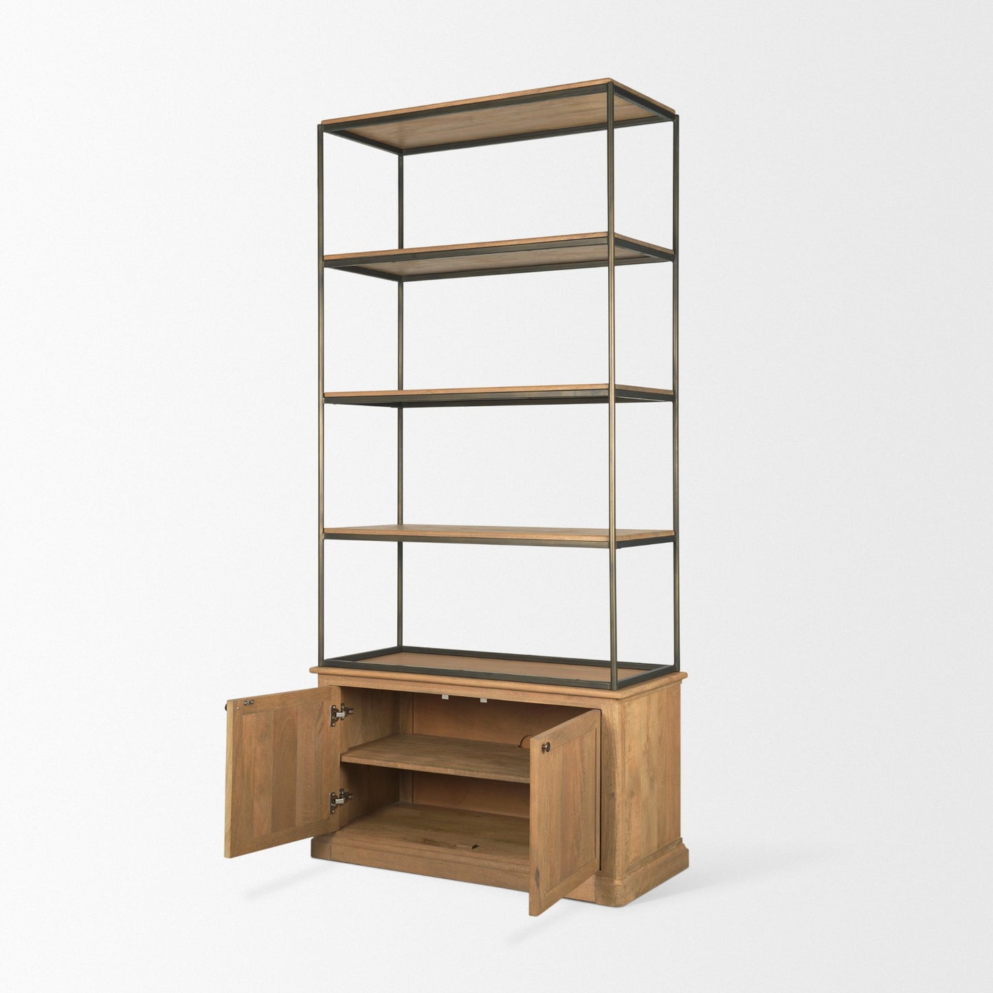 Baron Light Brown Wood w/ Gunmetal 2-Door Open Shelving Unit