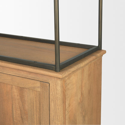 Baron Light Brown Wood w/ Gunmetal 2-Door Open Shelving Unit