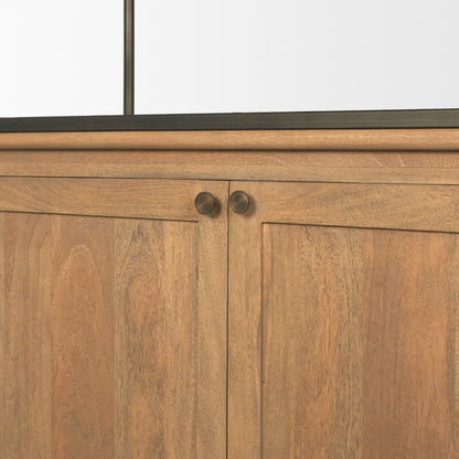 Baron Light Brown Wood w/ Gunmetal 2-Door Open Shelving Unit