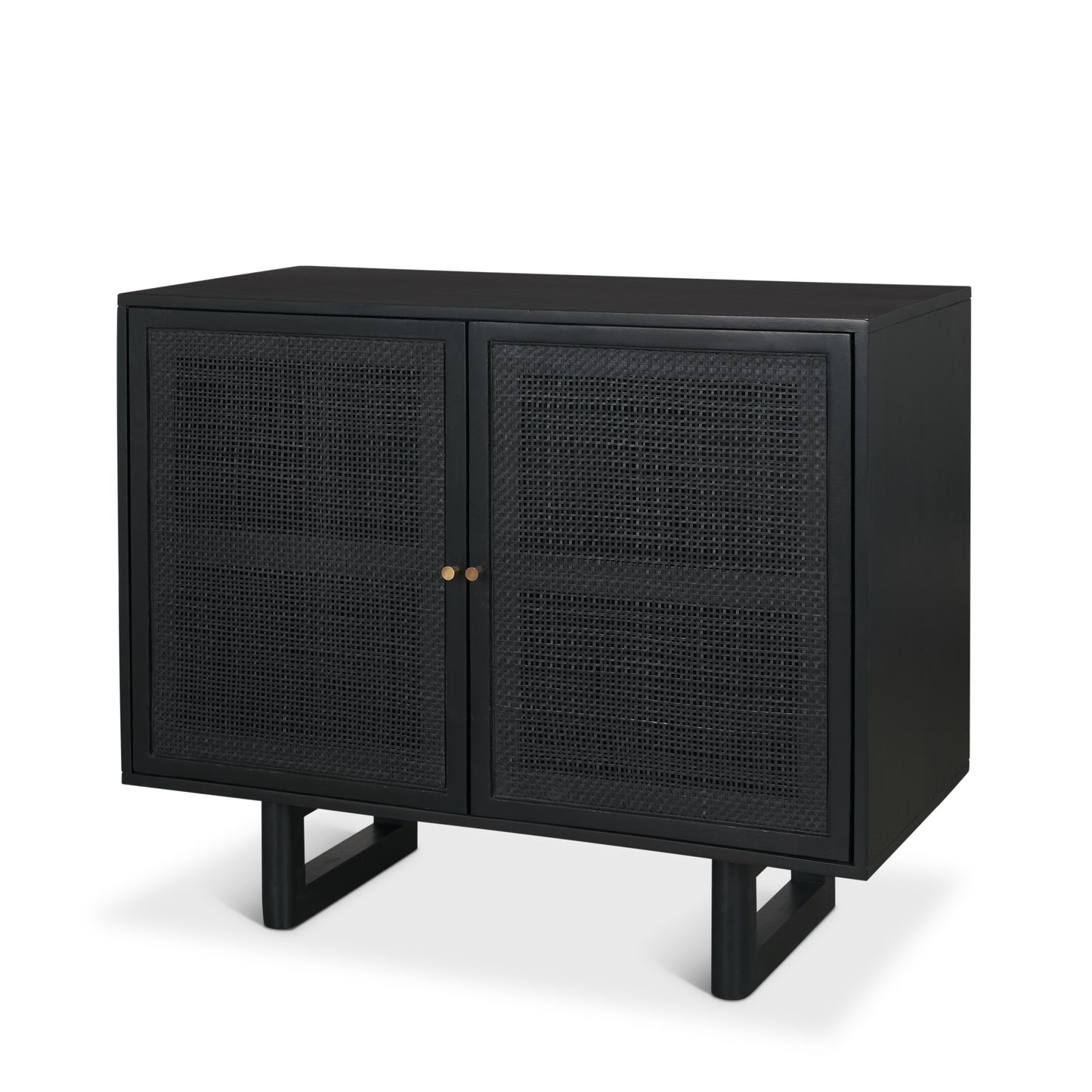 Grier Matte Black Stained Wood w/ Black Cane Accent Cabinet