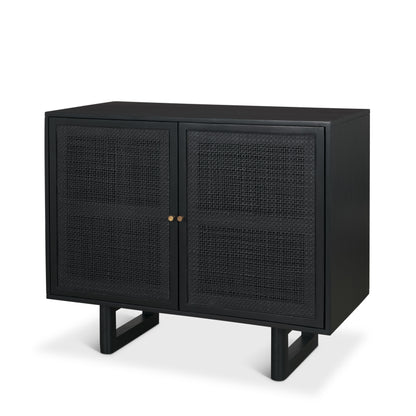 Grier Matte Black Stained Wood w/ Black Cane Accent Cabinet