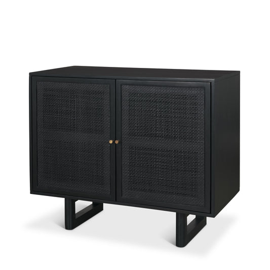 Grier Matte Black Stained Wood w/ Black Cane Accent Cabinet