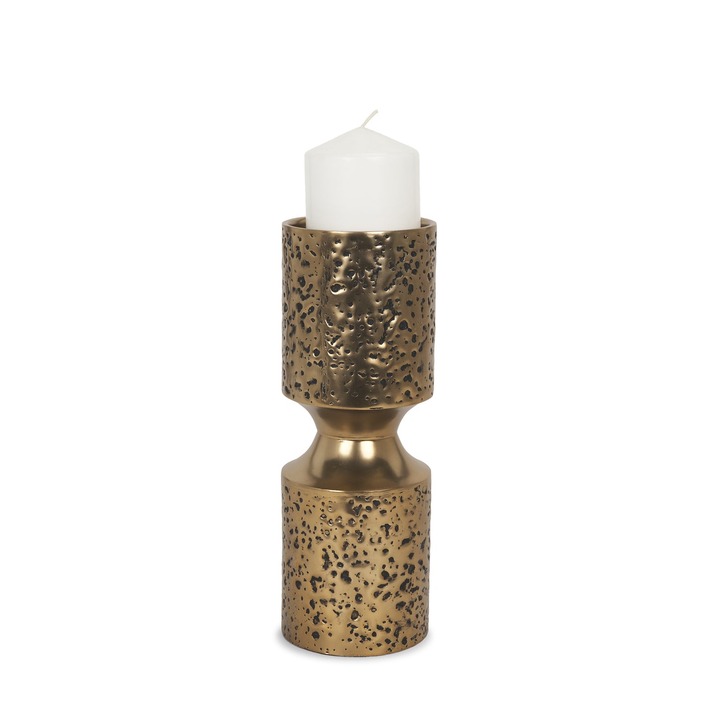 Akira Small Hammered Gold Metal Pillar Candle Holder