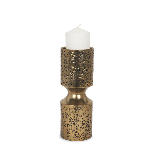 Akira Small Hammered Gold Metal Pillar Candle Holder