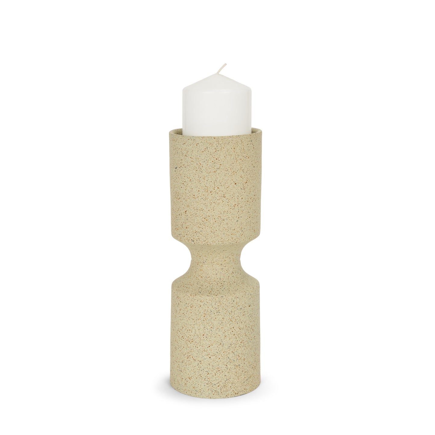 Akira Small Textured Beige Metal Pillar Candle Holder