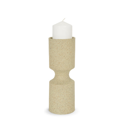 Akira Small Textured Beige Metal Pillar Candle Holder