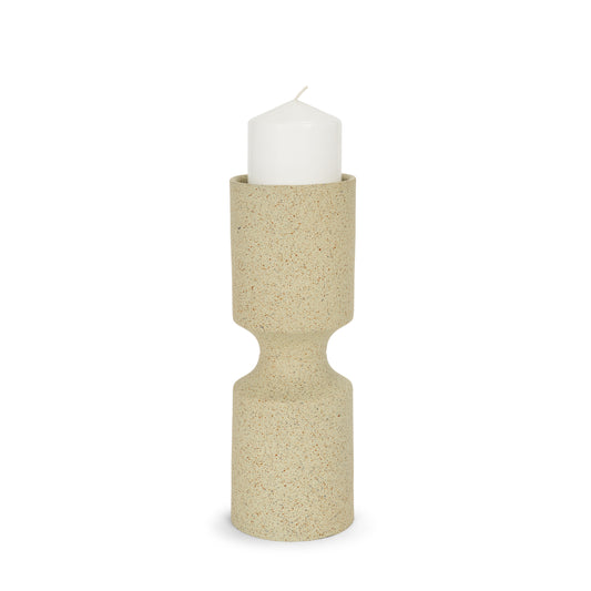 Akira Small Textured Beige Metal Pillar Candle Holder