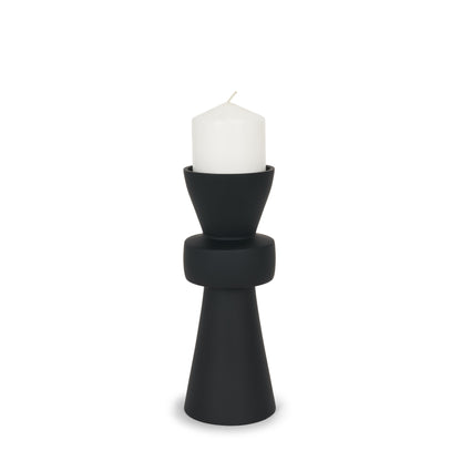 Odilia Small Smooth Matte Black Metal Geometric Pillar Candle Holder