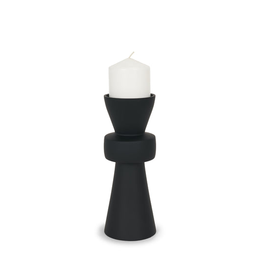 Odilia Small Smooth Matte Black Metal Geometric Pillar Candle Holder