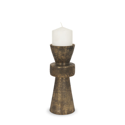 Odilia Small Textured Antiqued Gold Metal Geometric Pillar Candle Holder