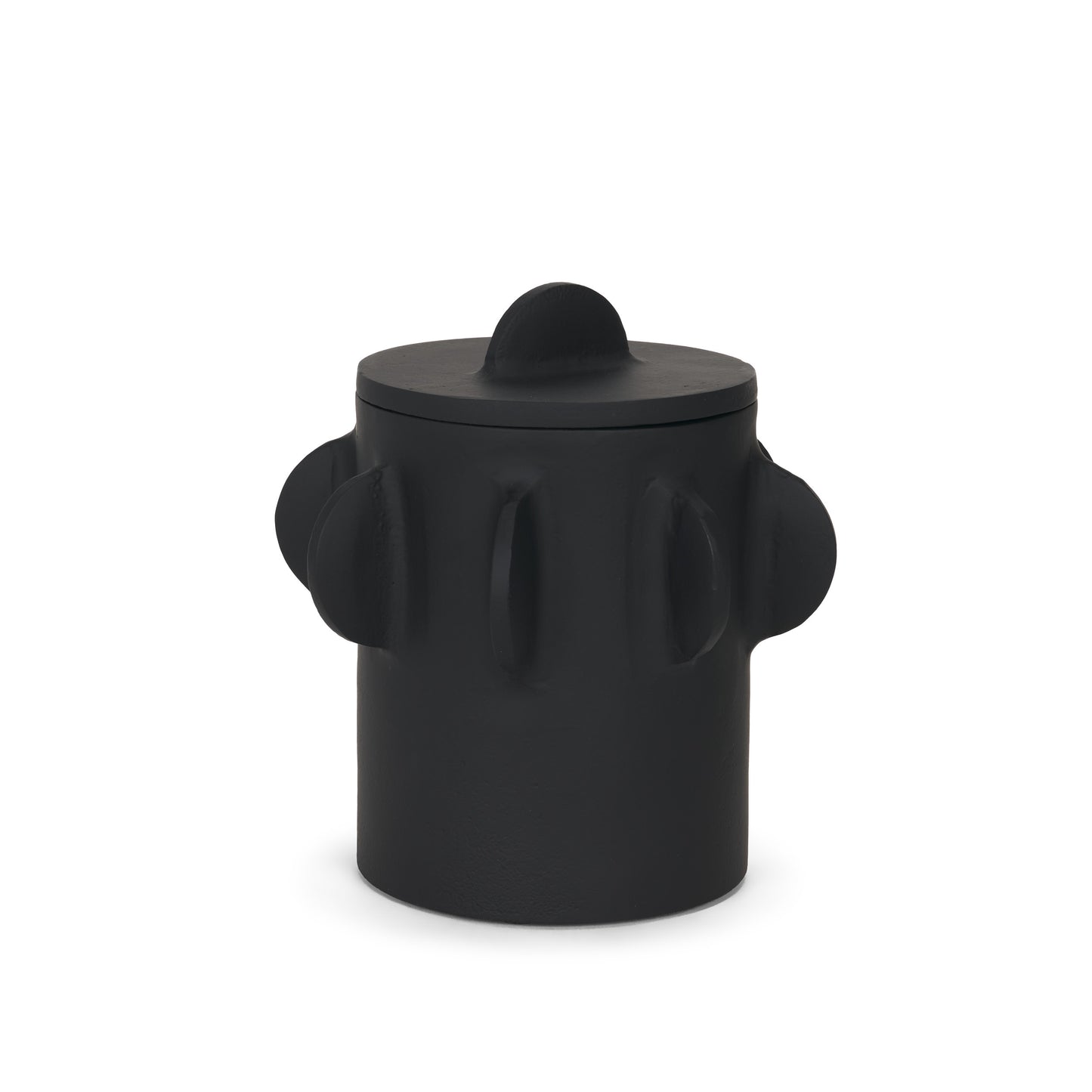 Deacon Small Matte Black Metal Canister with Sculptural Handles
