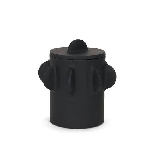 Deacon Small Matte Black Metal Canister with Sculptural Handles