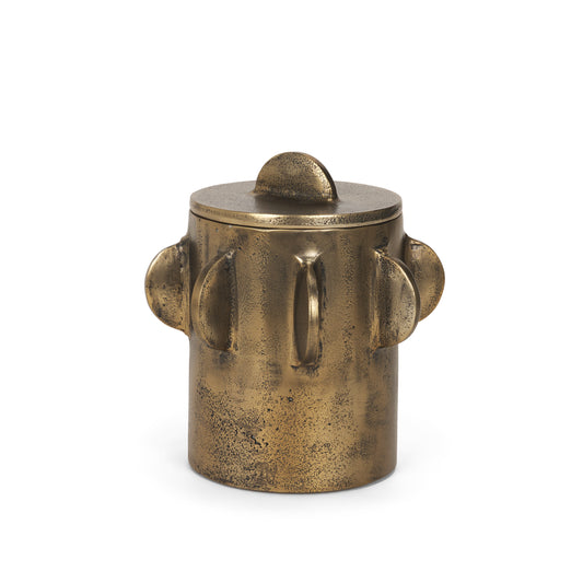 Deacon Small Antiqued Gold Metal Canister with Sculptural Handles