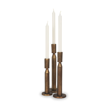 Declan Antiqued Brass Cast Metal Taper Candle Holder