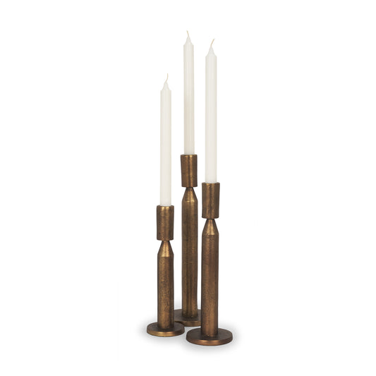 Declan Antiqued Brass Cast Metal Taper Candle Holder