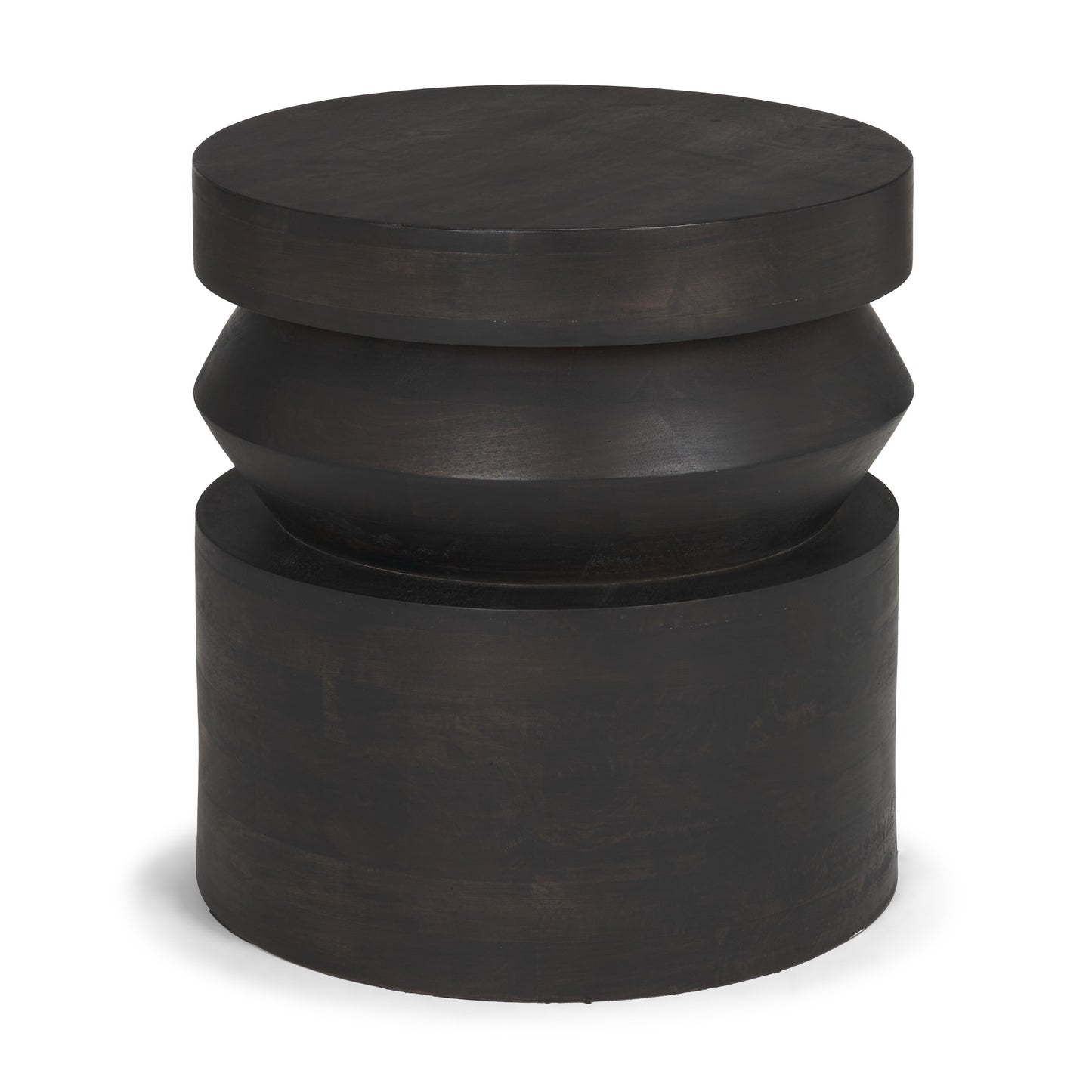 Rashama Dark Brown Wood Stacked Geometric Round Accent Table