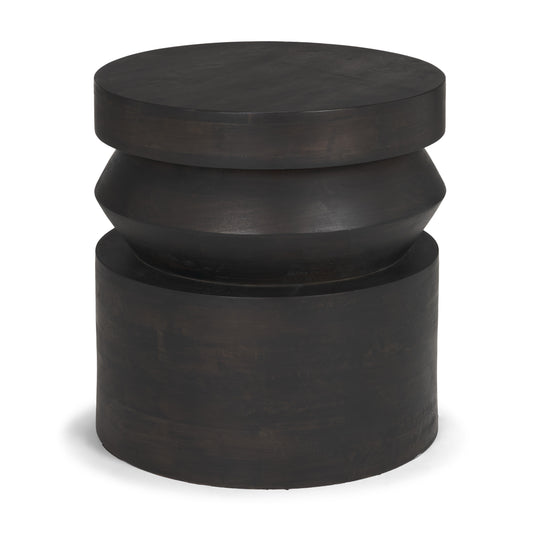 Rashama Dark Brown Wood Stacked Geometric Round Accent Table