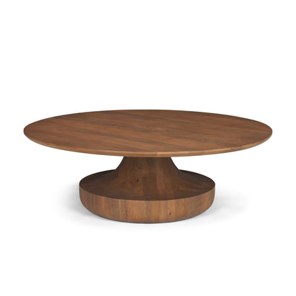 Arno Warm Mid-Brown Wood Sculptural Round Coffee Table