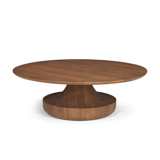 Arno Warm Mid-Brown Wood Sculptural Round Coffee Table