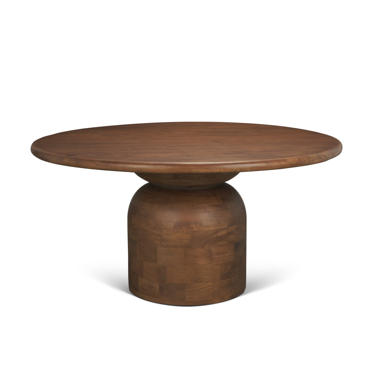 Atlas 60" Warm Mid-Brown Wood Stacked Pedestal Base Round Dining Table