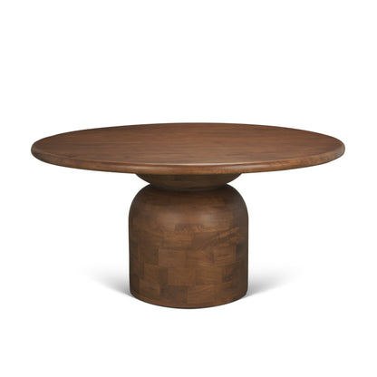 Atlas 60" Warm Mid-Brown Wood Stacked Pedestal Base Round Dining Table