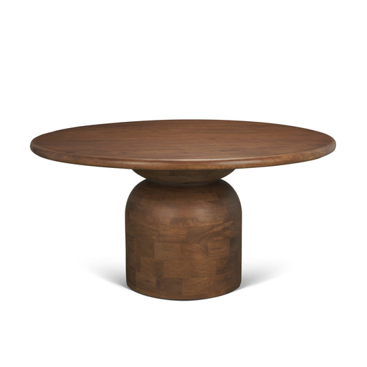 Atlas 60" Warm Mid-Brown Wood Stacked Pedestal Base Round Dining Table