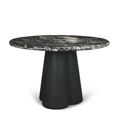 Marilyn Black Forest Marble Black Wood Pedestal Round Dining Table