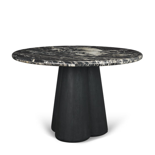Marilyn Black Forest Marble Black Wood Pedestal Round Dining Table