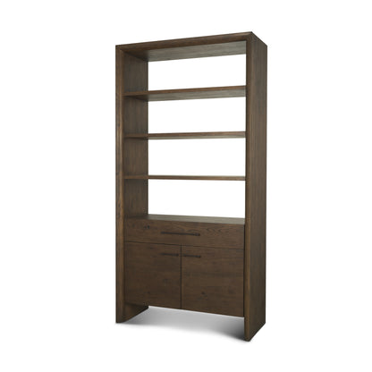 Belford 2-Door Open Dark Brown Oak Wood Shelving Unit