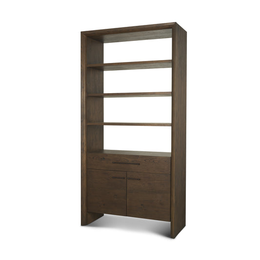 Belford 2-Door Open Dark Brown Oak Wood Shelving Unit