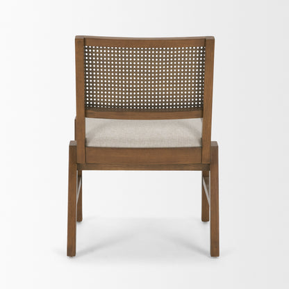 Reid Framed Brown Cane Cream Fabric Dining Chair