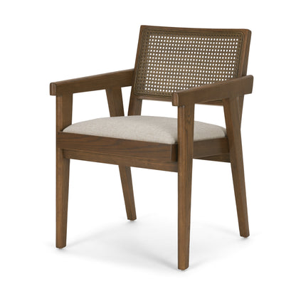 Reid Framed Brown Cane Cream Fabric Dining Armchair