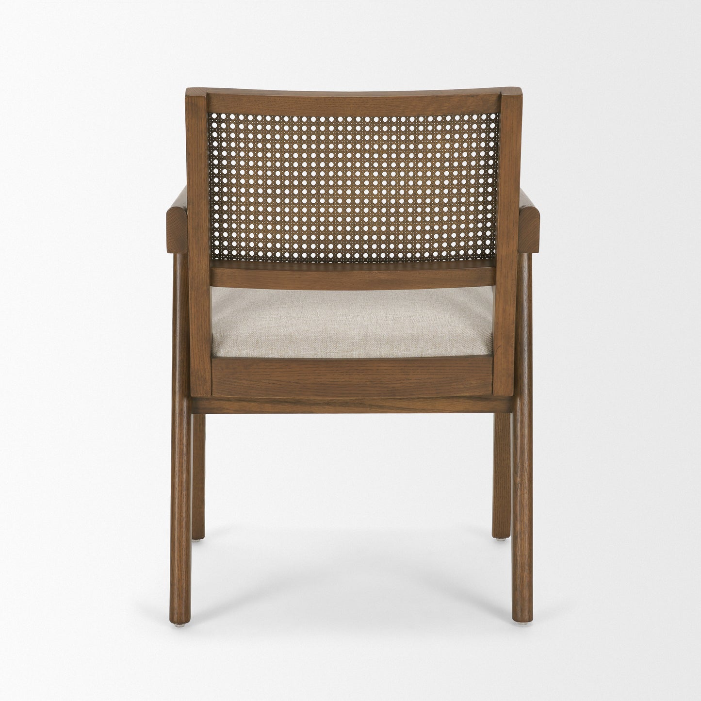Reid Framed Brown Cane Cream Fabric Dining Armchair