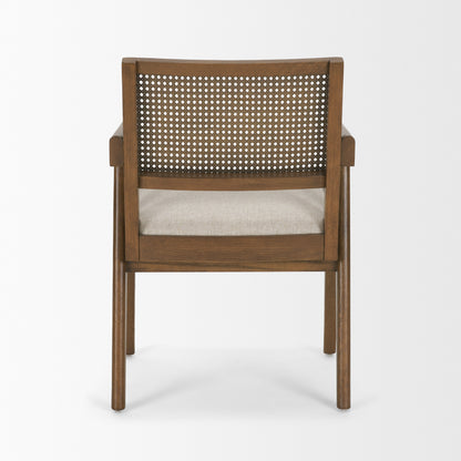 Reid Framed Brown Cane Cream Fabric Dining Armchair