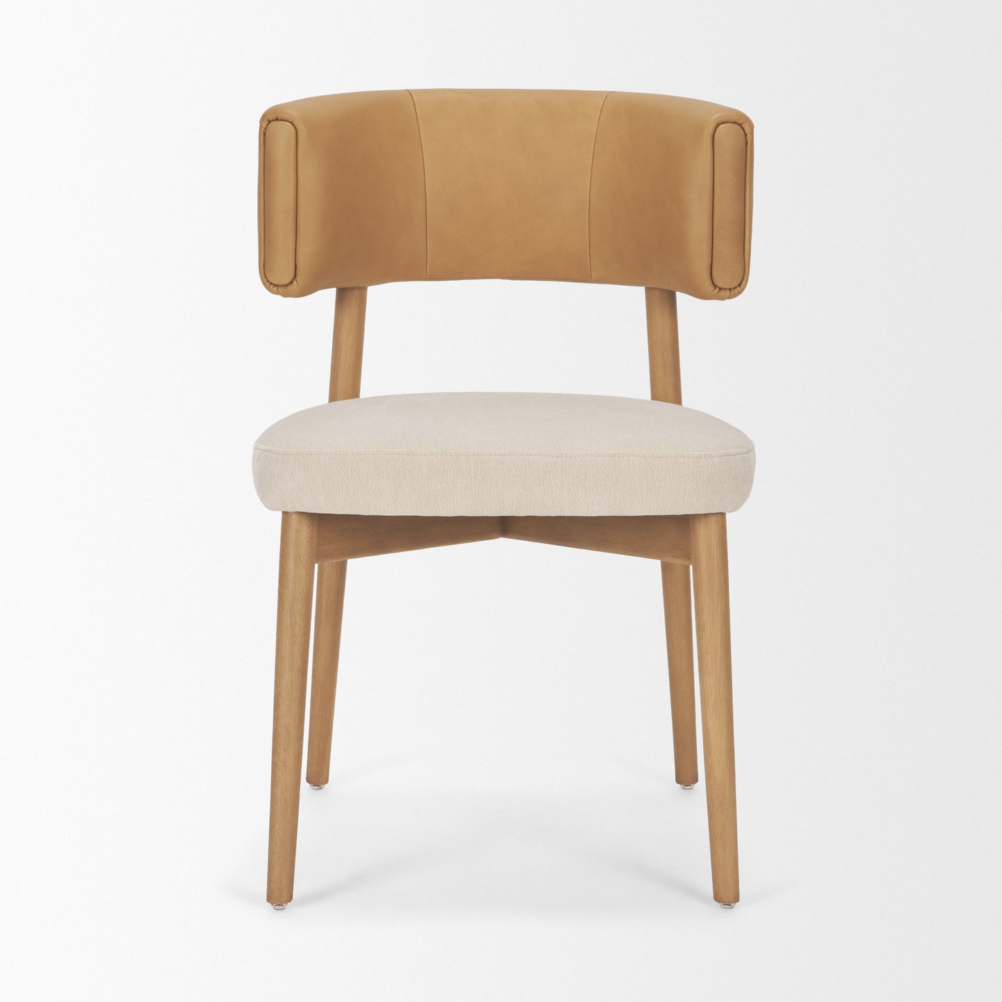 Motley Curved Open Back Cream Fabric and Tan Leather Dining Chair