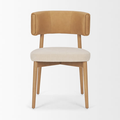Motley Curved Open Back Cream Fabric and Tan Leather Dining Chair