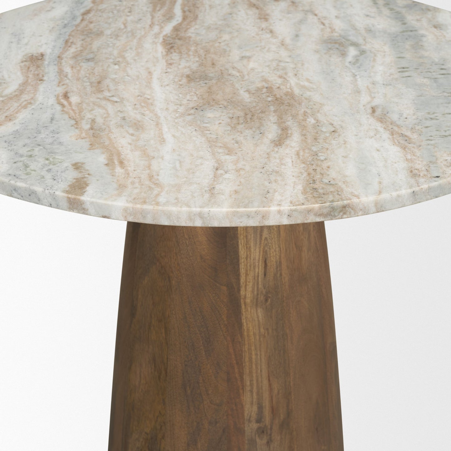 Allyson 32" Round Medium Brown Wood w/ Pink Marble Top Bistro Table