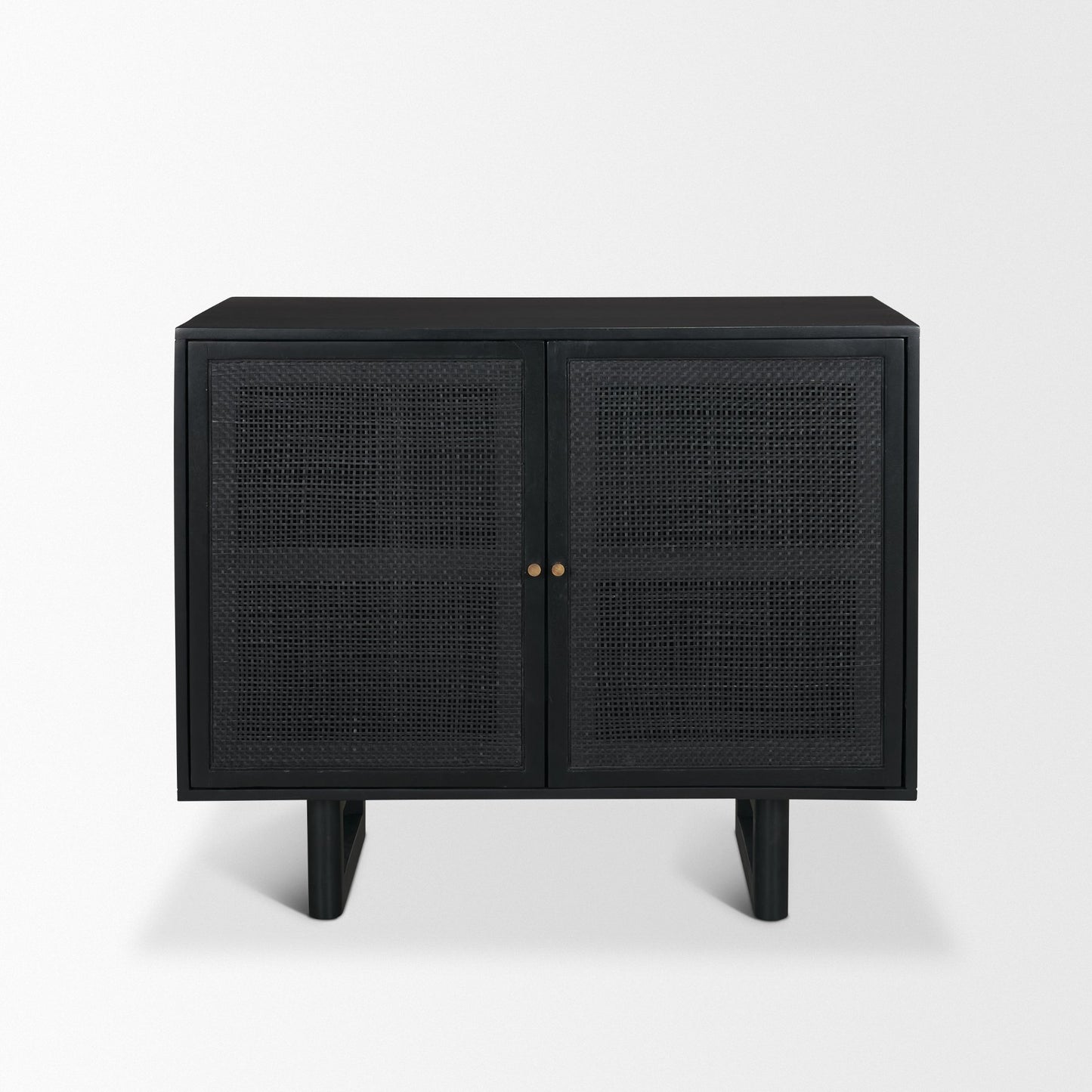 Grier Matte Black Stained Wood w/ Black Cane Accent Cabinet