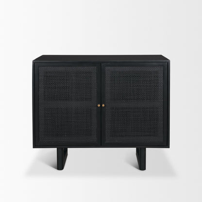 Grier Matte Black Stained Wood w/ Black Cane Accent Cabinet