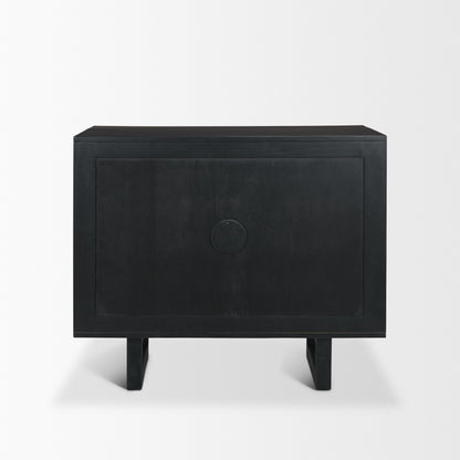Grier Matte Black Stained Wood w/ Black Cane Accent Cabinet